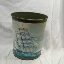 Vintage Keller-Charles Philadelphia Metal Wastebasket Tall Ship Nautical Decor picture