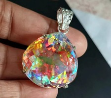 Natural Rainbow Mystic Topaz Pear Cut 100 Ct 925 Sterling Silver Pendant picture