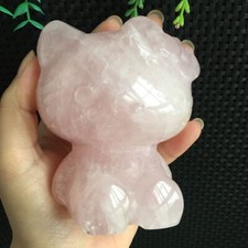 601g Rose Quartz Hello Kitty Cat Carving Large Stone Quartz Crystal Collection picture