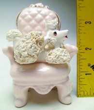 Vintage White Spaghetti Poodle Laying Pink Boudoir Parlor Chair Overall 4” tall picture