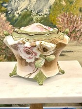 Antique Floral Biscuit Jar  Hand Painted Japan with ornate handles Gorgeous picture