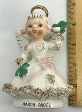 VTG Lefton March Birthday Girl Angel Figurine AR1987 Shamrock Clover w/Sticker picture