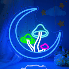 Moon Mushroom Neon Sign Blue Moon Neon Light Sign Wall Decor for Home picture