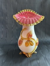 Victorian Stevens & Williams PEACH White Milk Glass Body W/Pink Interior Ruffled picture