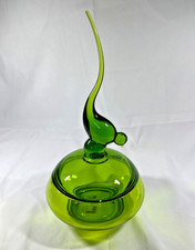 Viking 1960s MCM Vintage Glass Avocado Green Long Tail Bird Candy Dish Bowl NICE picture