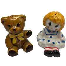 Vintage Salt and Pepper Shaker Set Avon Hand painted Doll and Bear Toys picture