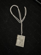 ANTIQUE SILVER PLATE Chain W/ CATHOLIC MY COMPANION LOCKET MEDAL CHARM Necklace picture