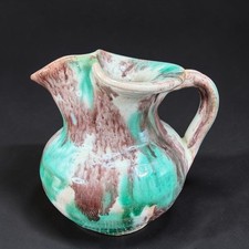 Vintage Studio Art Pottery Drip Glaze Pitcher Creamer Jug Small Ruffled Rim VTG picture