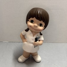 Vintage Big Eye Dental Hygienist Nurse Girl Figurine 7in Resin picture