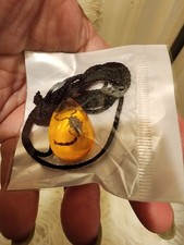 REAL YELLOW GOLD SCORPION NECKLACE ACRYLIC PRESERVED SPECIMEN ADJUSTABLE CHAIN picture