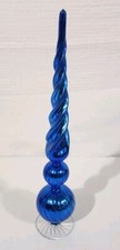 Vtg 1990s Cobalt Blue Mercury Glass Twisted Table Top Finial 16