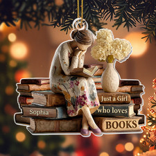 Personalized Girl Loves Books Christmas Ornament Reading Librarian Ornament Gift picture