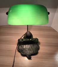 Widdop & Bingham Desk Bankers Lamp  Boy Figure Reading Green Glass Shade picture