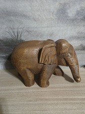 Vintage Hand Carved Solid Wood Elephant Figurine Large 11.5