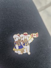 Vintage Canadian Teddy Bears Enamel Pin Canada Flag Souvenir Collectible picture
