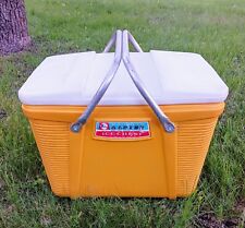 Vintage Poloron Yellow Alpine Ice Box Cooler with Aluminum Handles.  picture