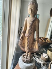 ANTIQUE BURMESE MANDALAY GILDED WOOD BUDDHA GLASS GEMS TEMPLE 23