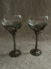 CASTOR COOPER PEWTER FOOTED STEMS (pair) wine water glass picture