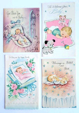 Lot 4 Vintage Baby Congratulations Cards 1960s 1-Glitter Used Sweet Images picture