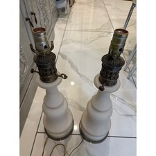 Vintage Mid-Century Modern Ceramic Genie Table Lamps White Brass S/2 Pair MCM picture