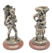 Antique Pierre-Charles Lenoir French Spelter Bronze Harvest Sculpture Pair 1900 picture