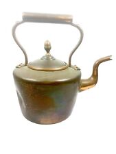 Antique Victorian Hand Made Soldered Copper Tea Kettle Dove Tailed Brass Handle picture