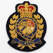 Classic Vintage Bullion Wire Hand Embroidered Crest, Blazer Badge, Royal Patch picture