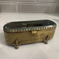 Antique Rare 20th Century French Victorian Brass Footed Jewelry Casket Box picture