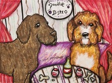 LABRADOODLE Bistro 13x19 Art Print Dog Collectible Signed Artist KSams Doodles picture