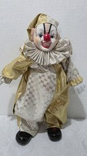 Vintage Victoria Impex Musical Clown Doll Jester Gold Silver Porcelain Wind Up picture