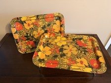 Set of 2 Vintage '70s MCM  Floral TV Lap Tray W/ Folding Legs Flower Power picture