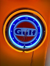 Gulf Oil Gas Service Station Man Cave Store Orange Neon Style LED Clock Sign picture