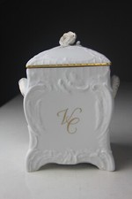 KPM Berlin Porcelain Canister Jar with Rose Finial Lid  Monogrammed picture