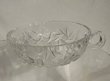 Vintage Single Handled Clear Glass Nappy Dish Etched Pinwheel Star Diamond picture