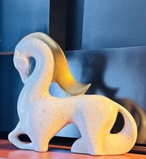 RARE/VINTAGE JARU DESIGN MCM ART DECO Gold Off-WHITE CERAMIC HORSE SCULPTURE picture