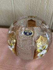 Vintage Bohemian Czech 24%PbO Lead Hand Cut Crystal Bowl Gold /Colorful Flowers  picture
