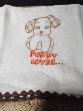 ReTrO VTG Style Pickles Flour Sack Dish Tea Towel Kitchen Puppy Love With Croche picture