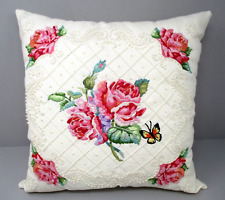 Vintage Throw Pillow Embroidery Candlewick Handmade Finished Country Cottagecore picture