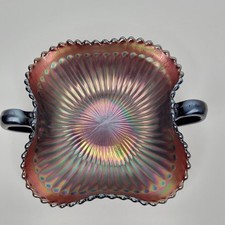 Northwood Stippled Rays Amethyst Carnival Glass Double Handle Bon Bon Dish picture
