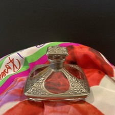 Antique Deco 1920’s  J. Giraud Square Glass Perfume Bottle Silver Floral Design picture