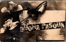 1910-20's RPPC BUONA PASQUA HAPPY EASTER ITALIAN GIRLS in LETTERS POSTCARD picture