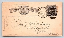 1882 US Postal Card New York to Boston Antique Postcard Handwritten Message picture