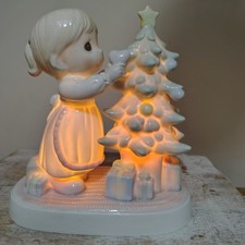 Vintage Precious Moments Girl Decorating Christmas Tree Night Light 1993. C6 picture
