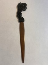 Vintage Western Horse Rider Letter Opener Rearing Bronco Buster Bronze Copper picture
