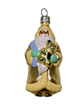 VTG Patricia Breen MINIATURE SANTA CLAUS & TEDDY Glass Christmas Ornament YELLOW picture