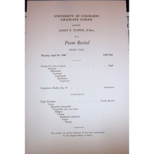 Vintage 1958 University of Colorado Piano Recital Program Janet E Tupper Bach picture