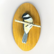 Vintage Harriet Hillman Carved Wood Chickadee Bird Plaque Wall Hanging 1971 NH  picture