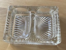 Vintage Heavy Clear Crystal Double Open Salt Cellar Dish Rectangular picture