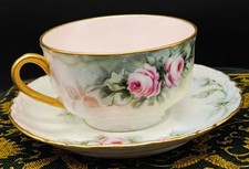 Haviland Limoges Pink Rose Garden Cabinet Tea Cup Saucer c1910 Pre-Owned picture