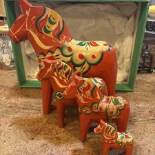 VTG Set  Of 4 Swedish Dala Horses Made In Sweden 10 “ /6”/5”/3” Tall Handmade picture
